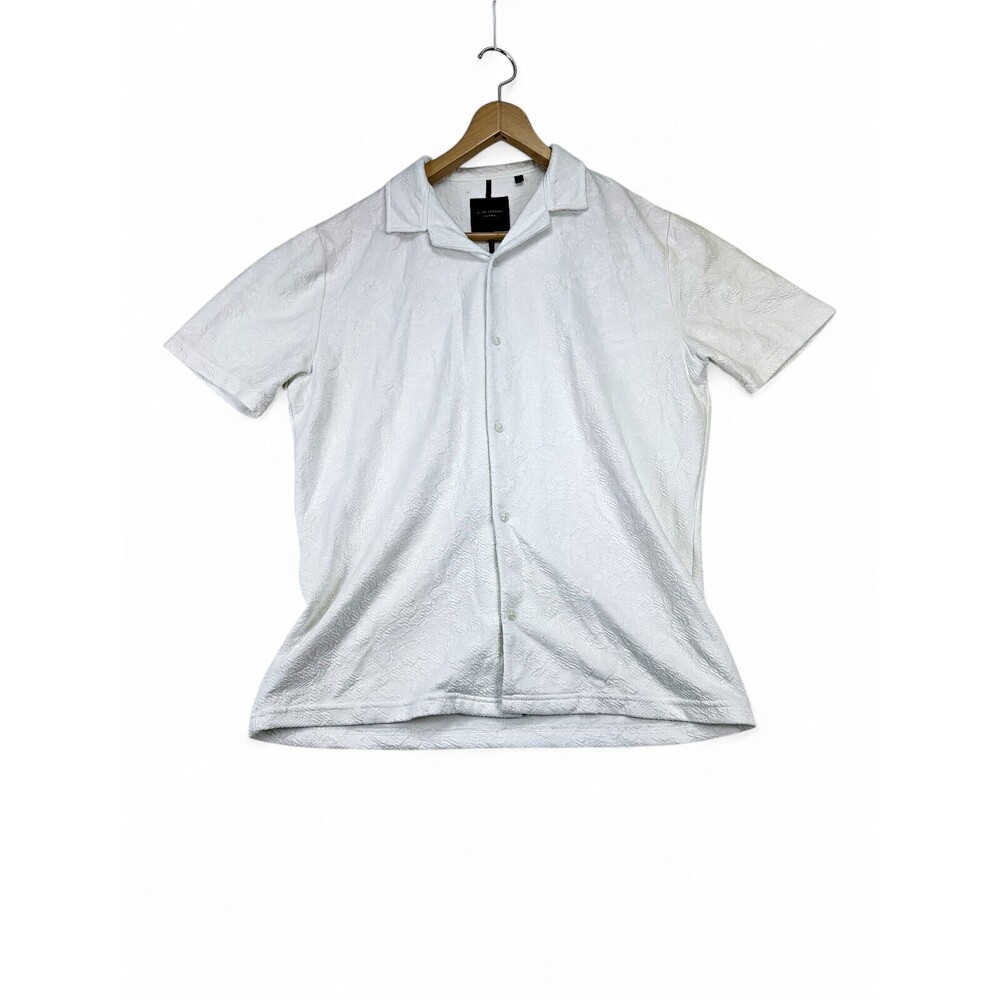 Guide London Men's White Textured Short-Sleeve Button-Down L